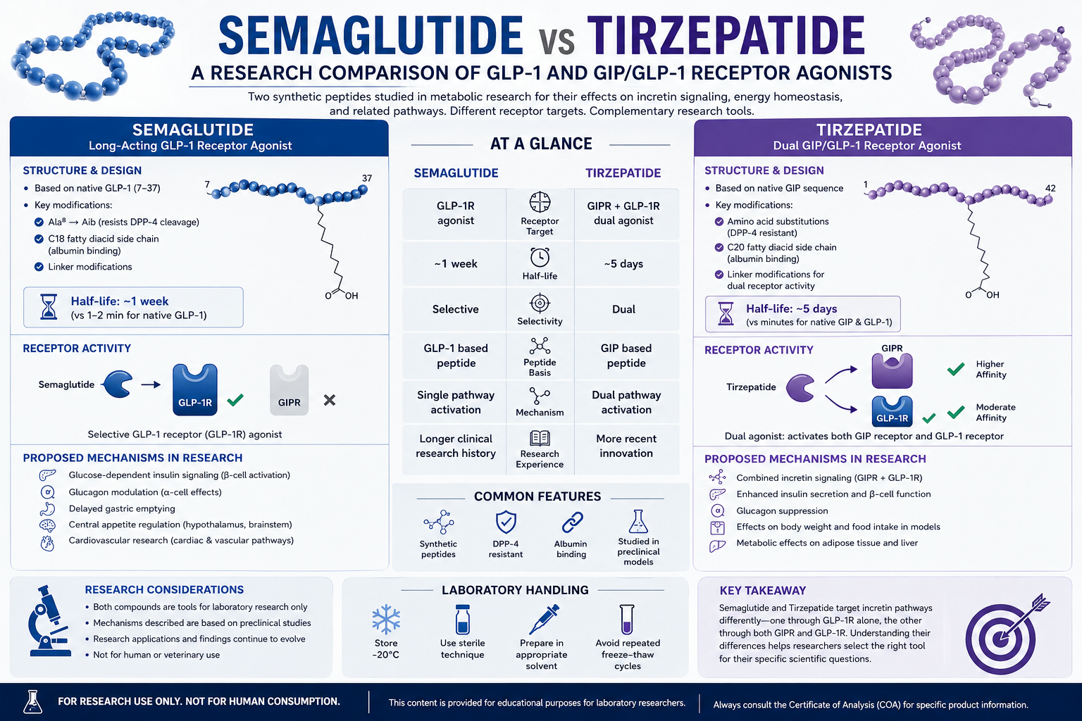 Semaglutide vs Tirzepatide: A Research Comparison of GLP-1 and GIP/GLP-1 Receptor Agonists